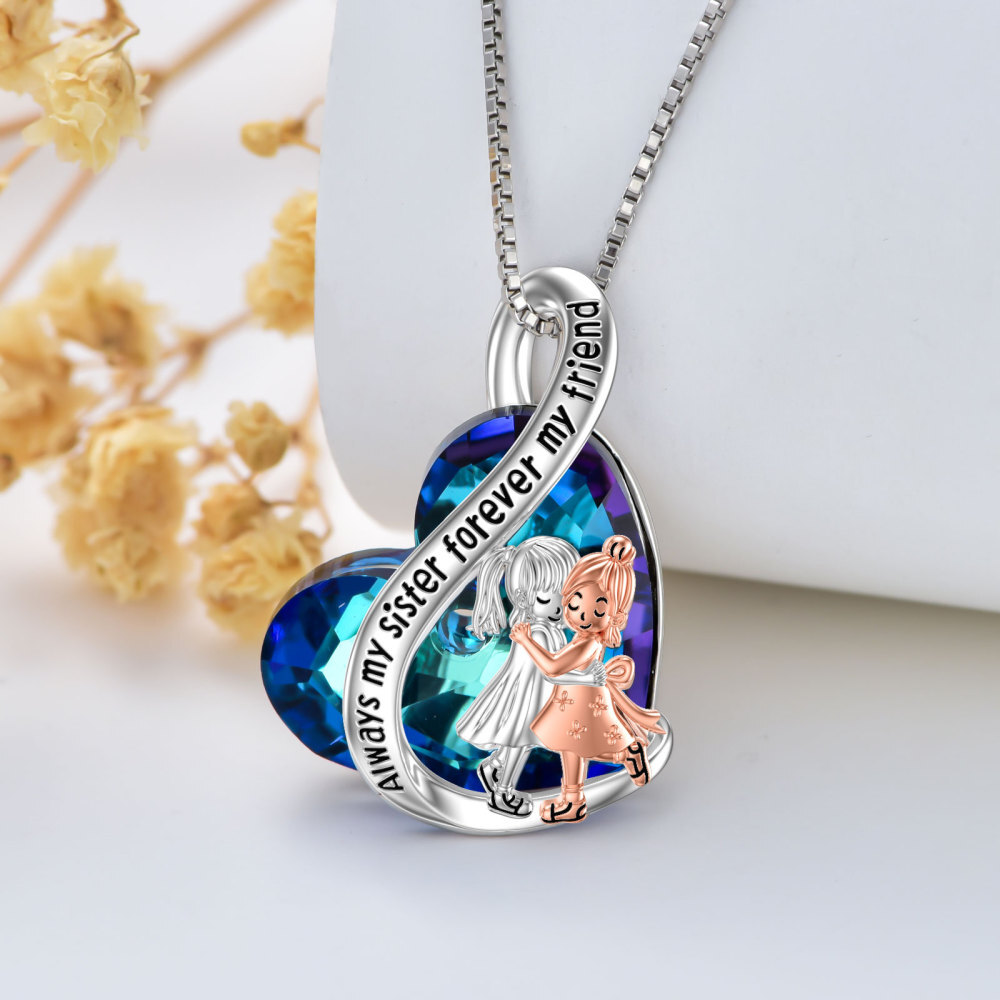 Collier pendentif en argent sterling avec pendentif en forme de cœur bicolore et symbole de l'infini avec mot gravé pour sœur-3