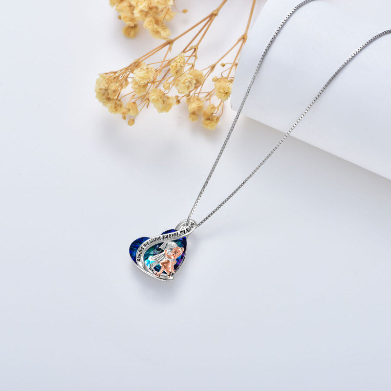 Sterling Silver Two-Tone Heart Crystal Infinity Symbol Pendant Necklace With Engraved Word For Sister-4