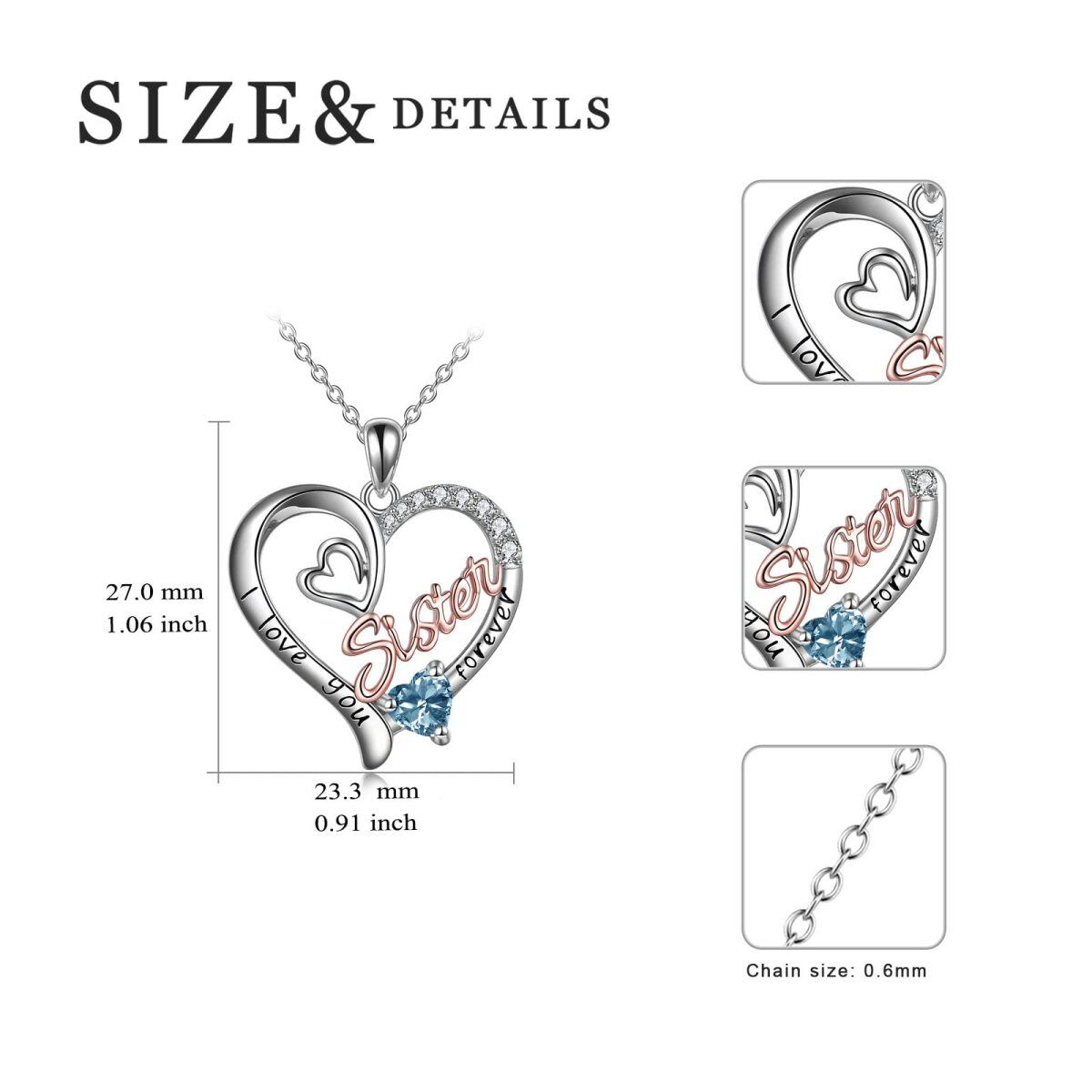 Zweifarbige Halskette „Sisters“ aus Sterlingsilber mit blauer Zirkonia-Gravur für Damen-6