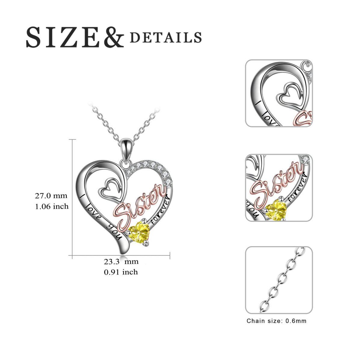 Sterling Silver Two-tone Yellow Cubic Zirconia Sisters Heart Engraved Necklace for Women-5