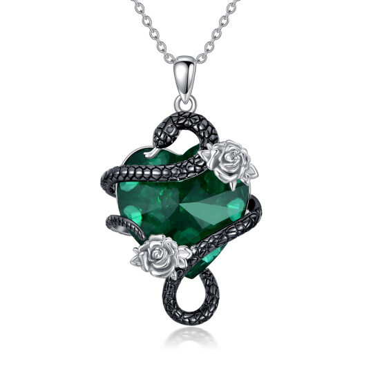 Collana da donna con ciondolo a forma di serpente in cristallo a forma di cuore bicolore in argento sterling