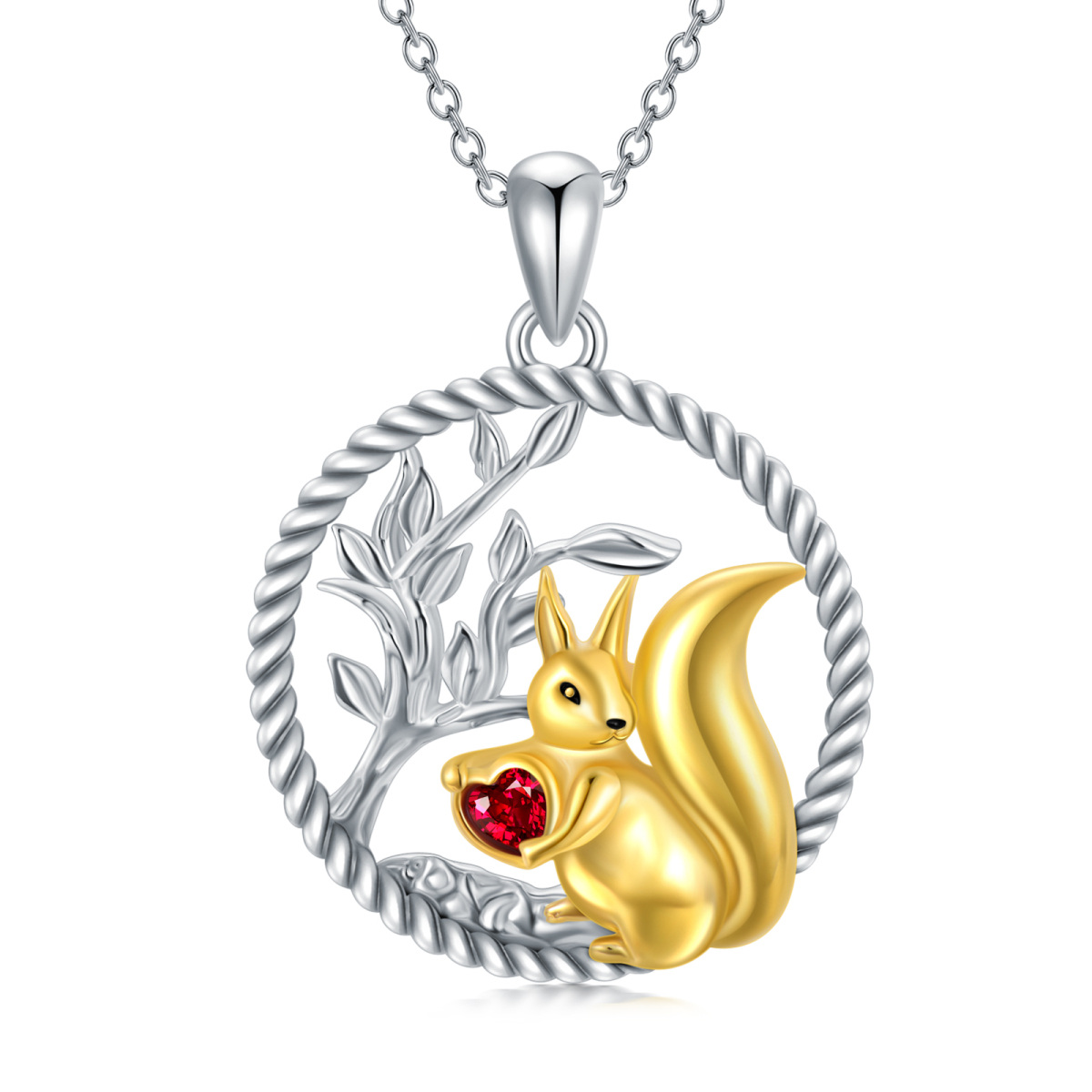 Sterling Silver Two-Tone Squirrel & Tree Of Life Necklace For Girl-1