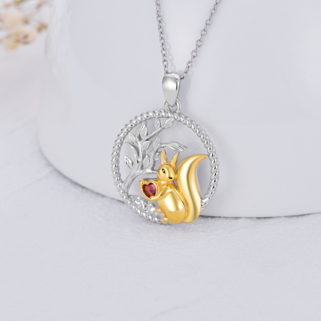 Sterling Silver Two-tone Heart Shaped Cubic Zirconia Squirrel & Tree Of Life & Heart Pendant Necklace-3