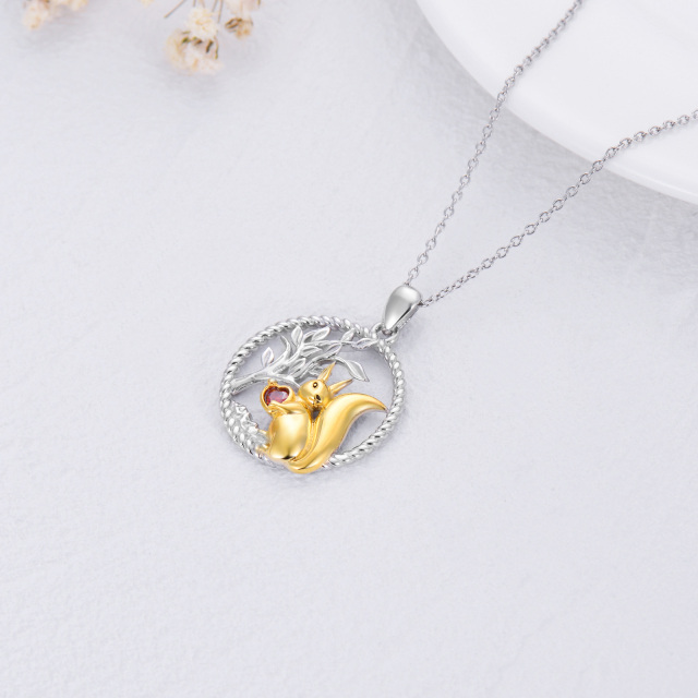 Sterling Silver Two-tone Heart Shaped Cubic Zirconia Squirrel & Tree Of Life & Heart Pendant Necklace-4