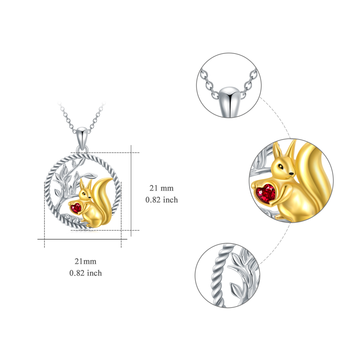 Zweifarbige Eichhörnchen- und Lebensbaum-Halskette aus Sterlingsilber für Mädchen-5