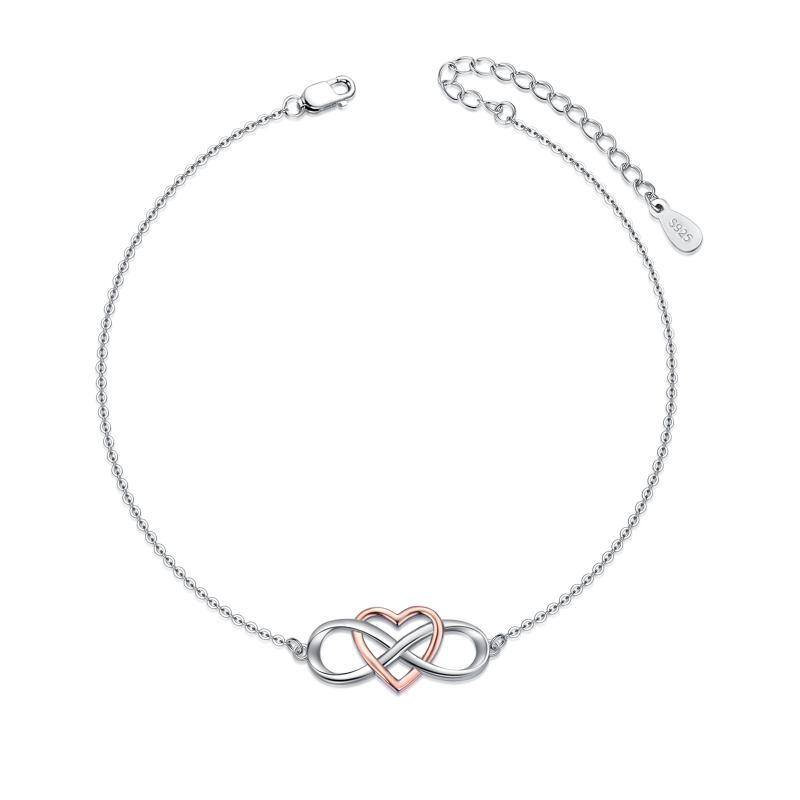 Sterling Silver Two-tone Heart Single Chain Anklet-1