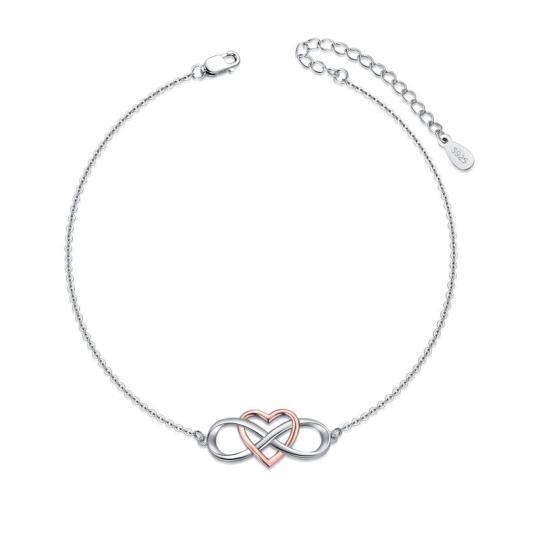 Sterling Silver Two-tone Heart Single Chain Anklet