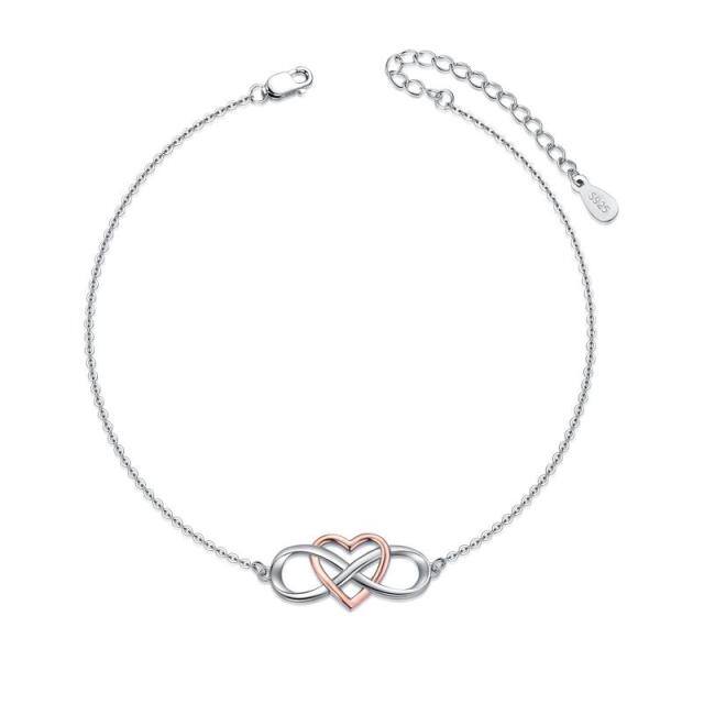 Cavigliera a catena singola con cuore bicolore in argento sterling-1