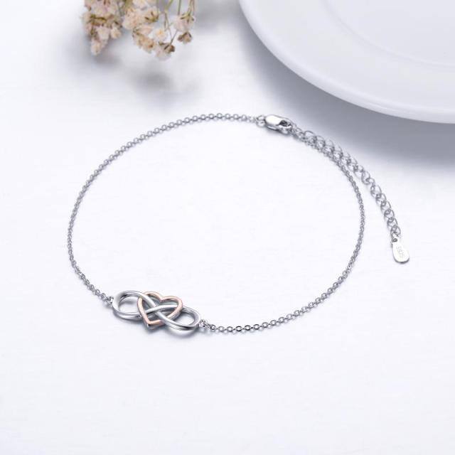 Bracelet de cheville en argent sterling à chaîne unique et cœur bicolore-3