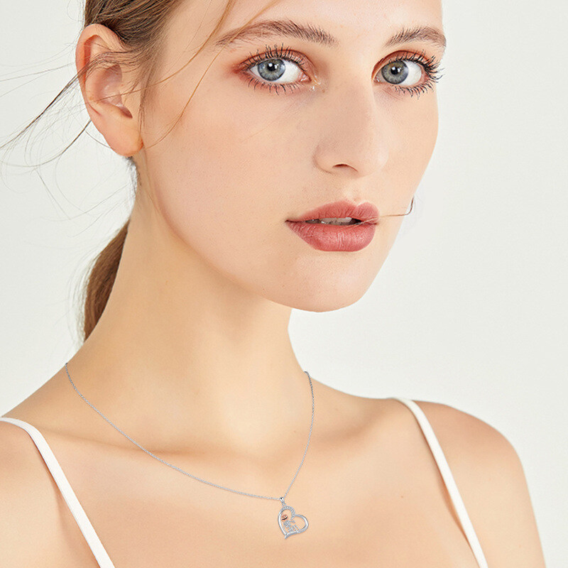 Naszyjnik z wisiorkiem w kształcie serca i szkieletu, wykonany ze srebra najwyższej próby w dwóch odcieniach z cyrkonią sześcienną-2