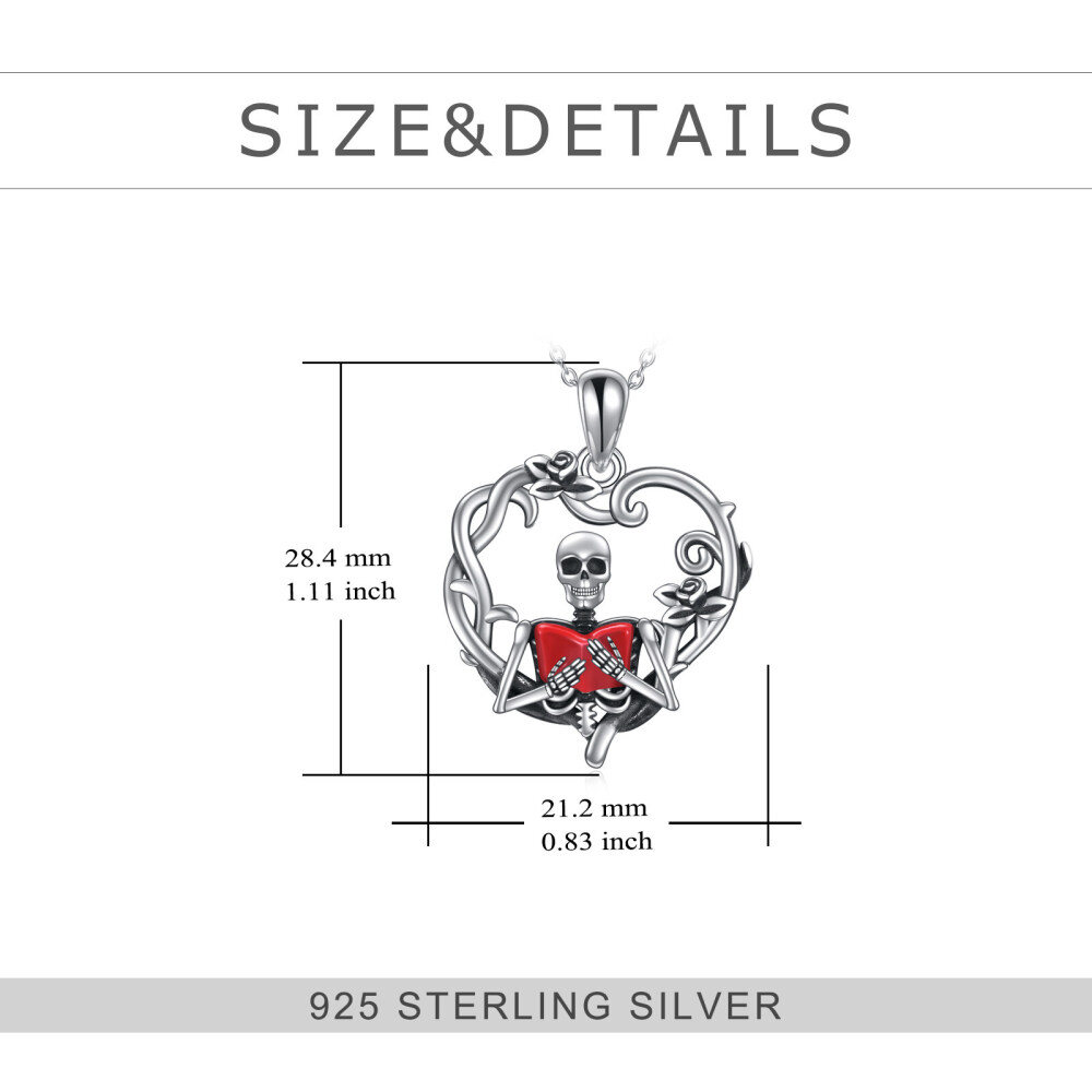 Sterling Silver Two-tone Heart & Skeleton Pendant Necklace-5