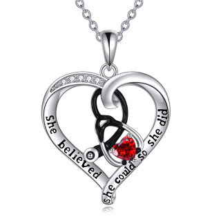 Sterling Silver Two-tone Cubic Zirconia Heart & Stethoscope Pendant Necklace with Engraved Word-9