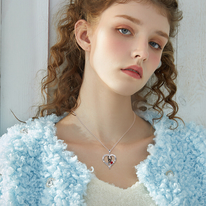 Sterling Silver Two-tone Cubic Zirconia Heart & Stethoscope Pendant Necklace with Engraved Word-2