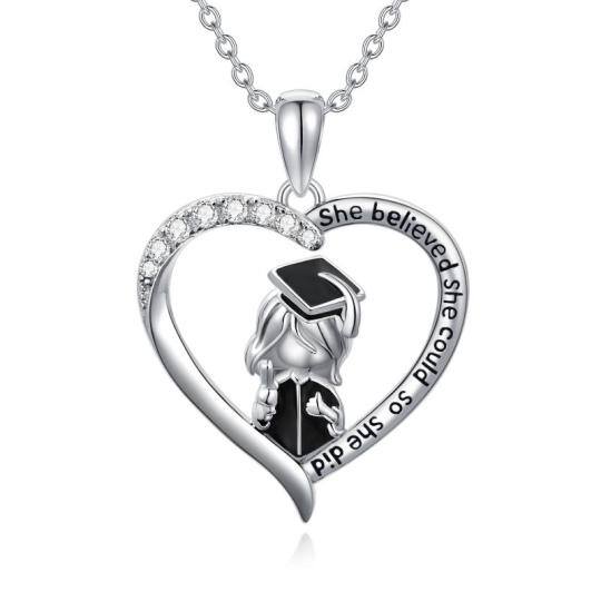 Collana in argento sterling con ciondolo a cuore e cappuccio con zirconia cubica bicolore