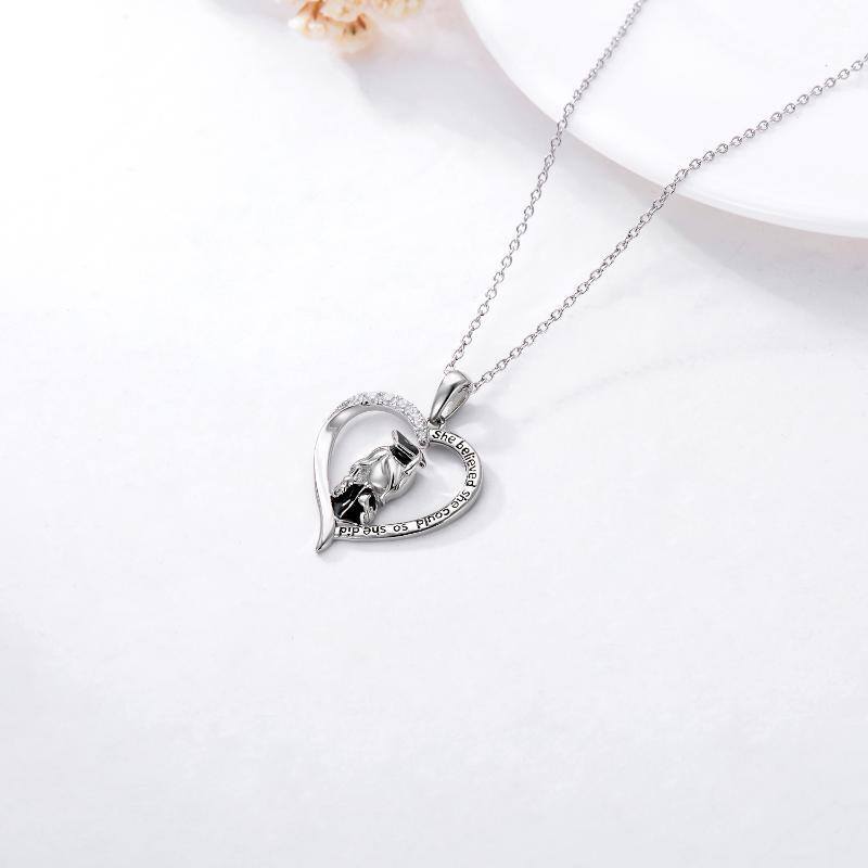Sterling Silver Two-tone Cubic Zirconia Heart & Trencher Cap Pendant Necklace-4