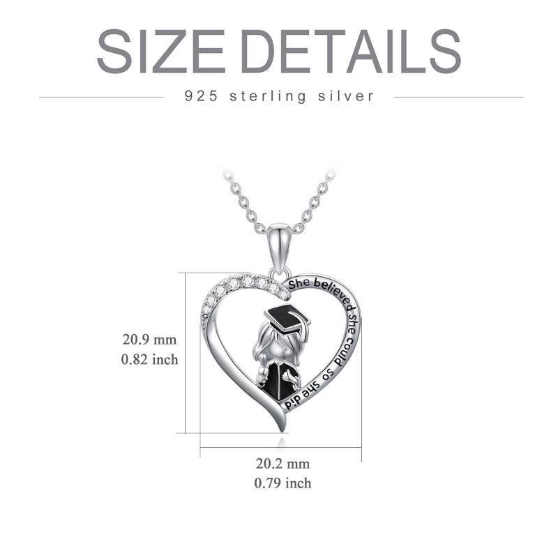 Sterling Silver Two-tone Cubic Zirconia Heart & Trencher Cap Pendant Necklace-5