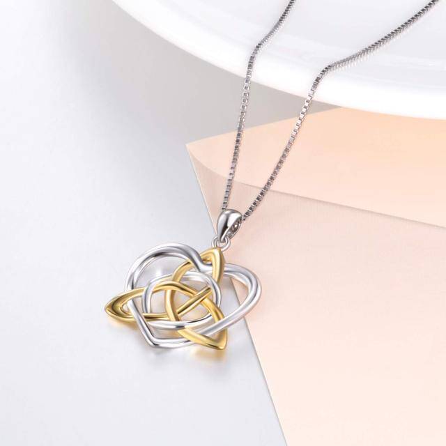 Sterling Silver Two-tone Heart & Triangle Celtic Knot Pendant Necklace-3