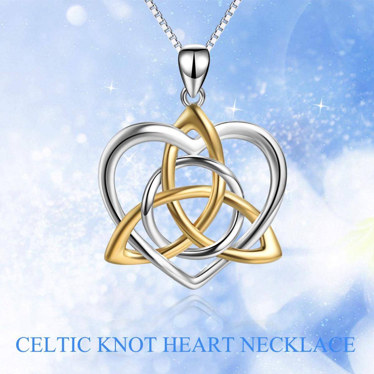 Sterling Silver Two-tone Heart & Triangle Celtic Knot Pendant Necklace-6