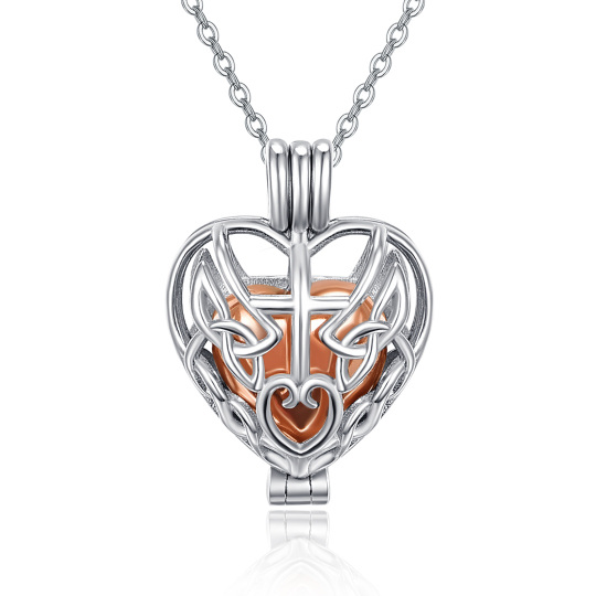 Sterling Silver Two-tone Heart Urn Necklace for Ashes