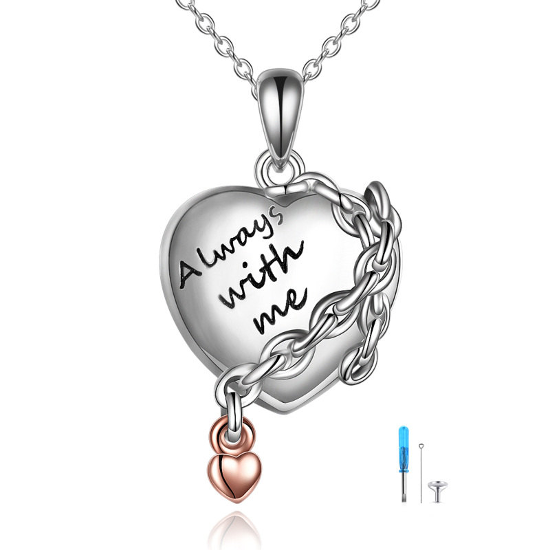 Sterling Silver Two-tone Heart Urn Necklace for Ashes