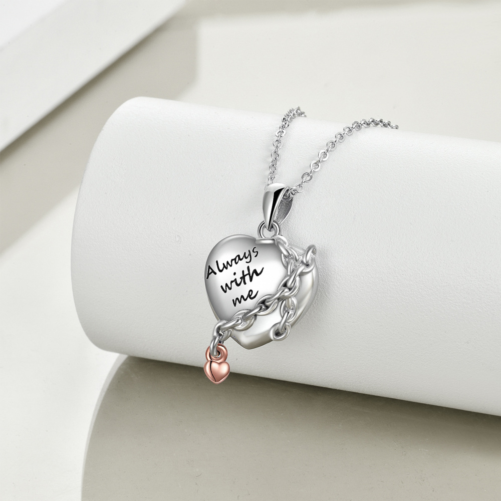Sterling Silver Two-tone Heart Urn Necklace for Ashes-3