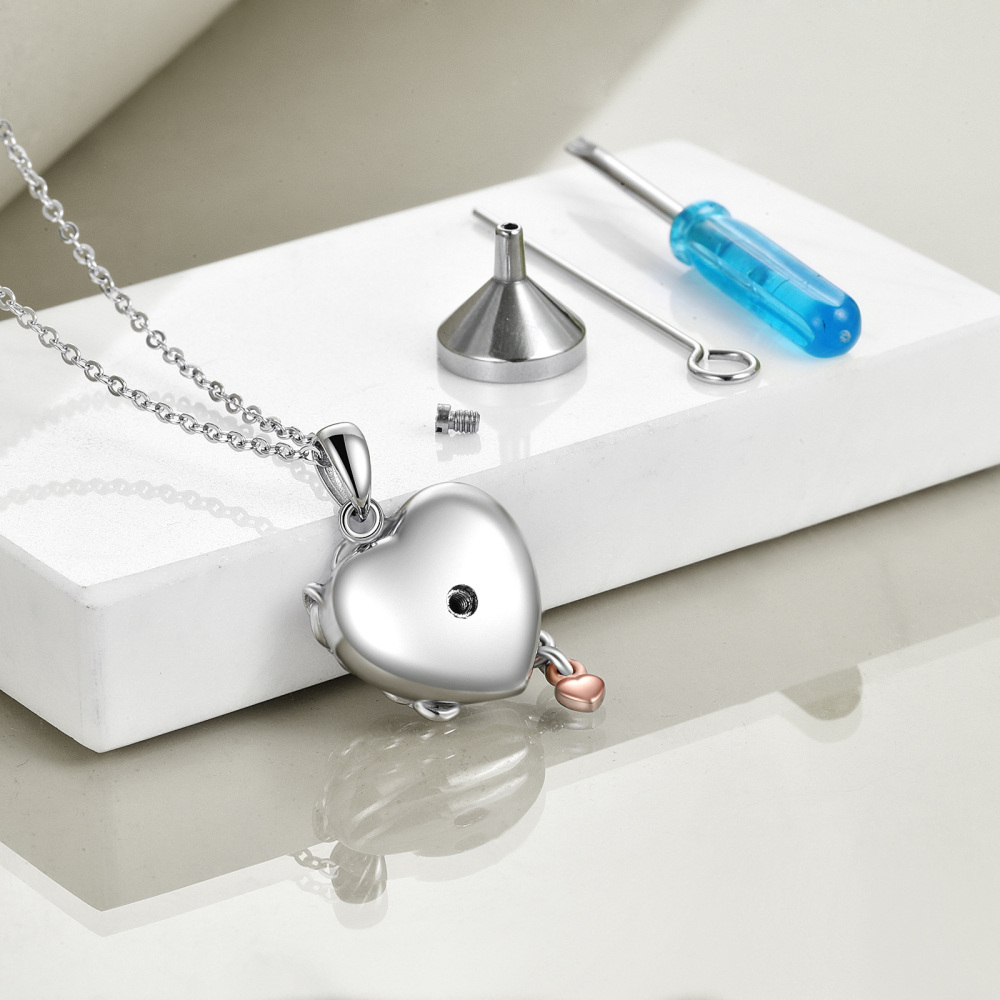 Sterling Silver Two-tone Heart Urn Necklace for Ashes-4