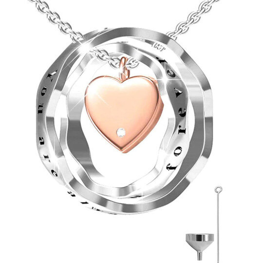 Plata de ley de dos tonos Cubic Zirconia Corazón Urna Collar para cenizas
