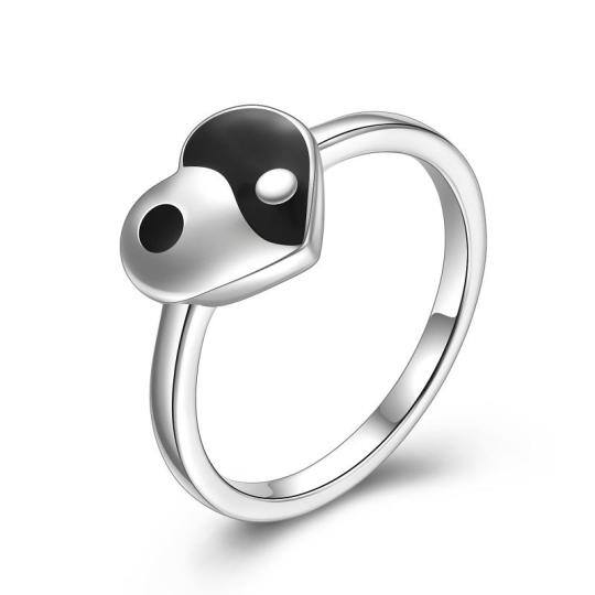 Zweifarbiger Yin-Yang-Ring aus Sterlingsilber mit Herz