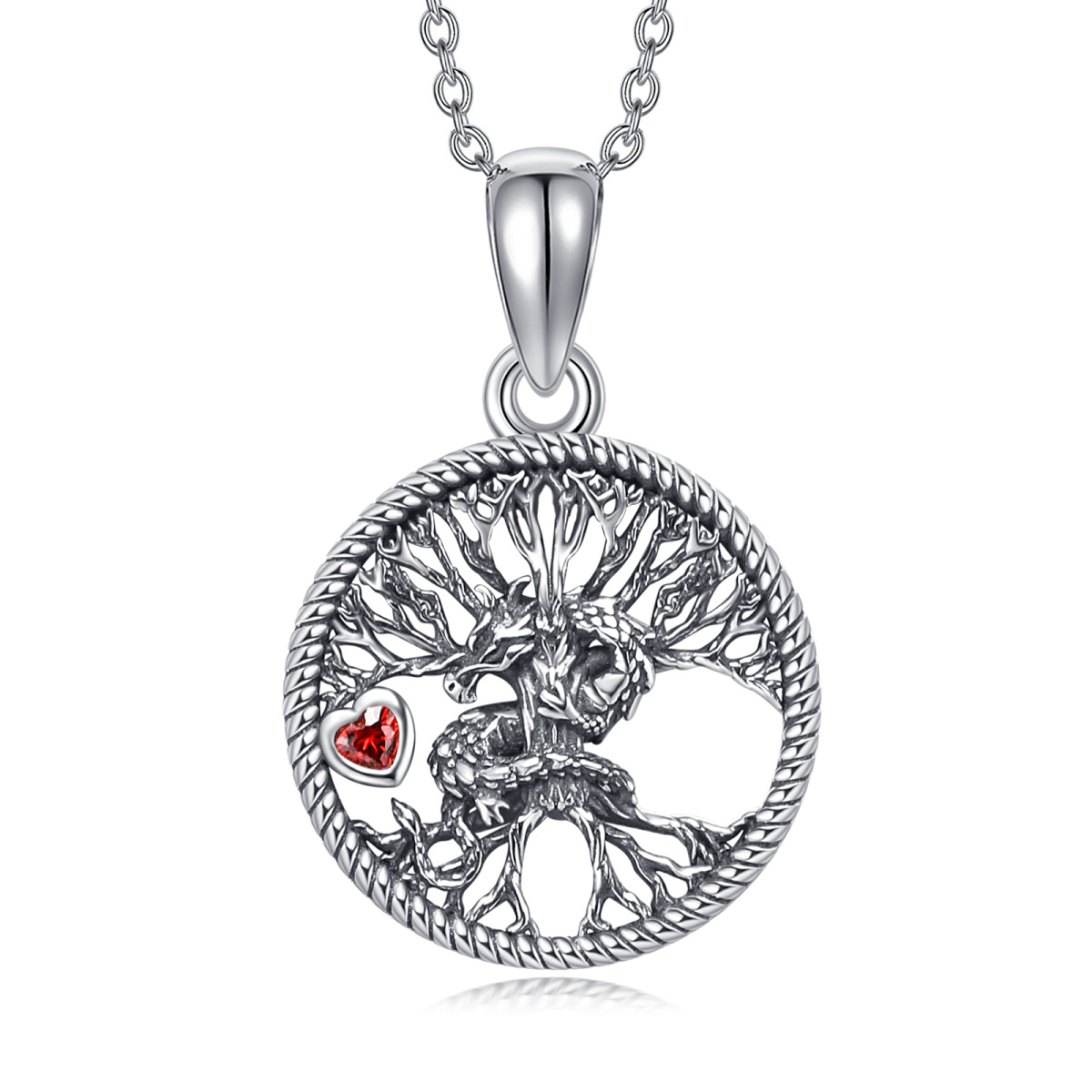 Collar con colgante de árbol de la vida con forma de corazón y circonitas en dos tonos de plata de ley-1