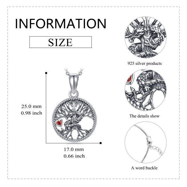 Collana in argento sterling con ciondolo a forma di drago e albero della vita con zircone a cuore bicolore-5