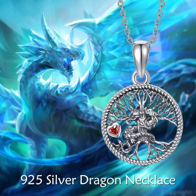 Collier avec pendentif arbre de vie dragon en argent sterling et zircon bicolore-6