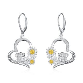 Sterling Silver Two-tone Cubic Zirconia Hedgehog & Daisy Drop Earrings-52