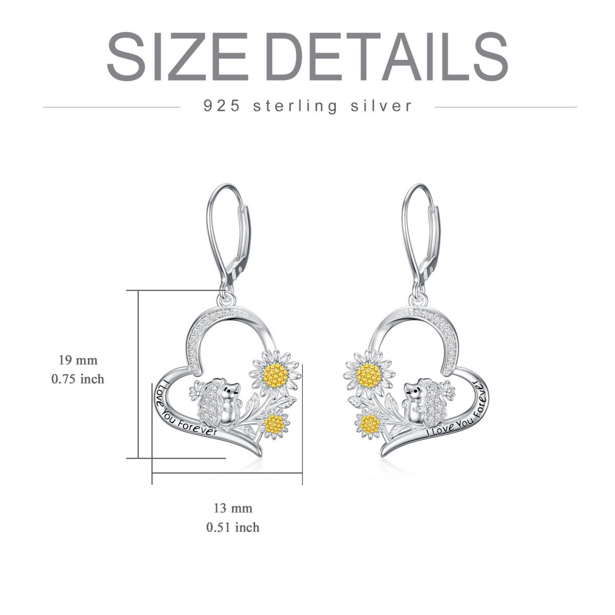 Sterling Silver Two-tone Cubic Zirconia Hedgehog & Daisy Drop Earrings-5