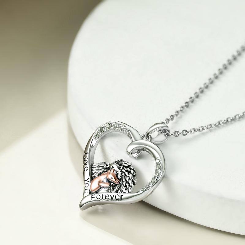 Sterling Silver Two-tone Hedgehog Pendant Necklace-4