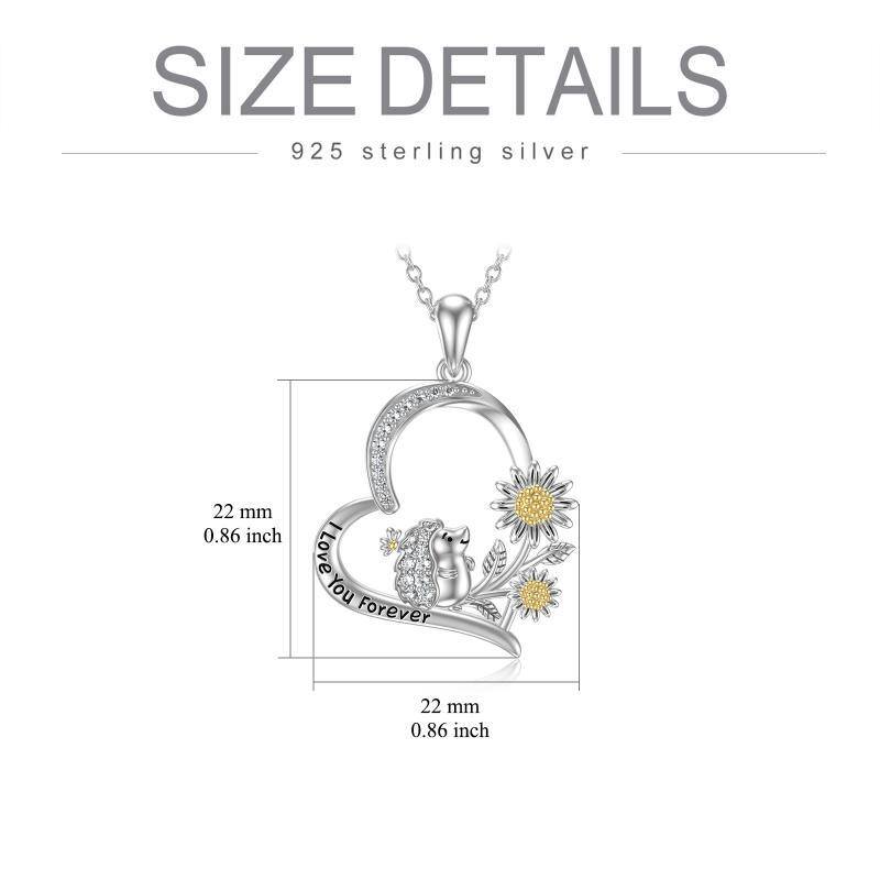 Sterling Silver Two-tone Hedgehog & Sunflower Heart Pendant Necklace with Engraved Word-5