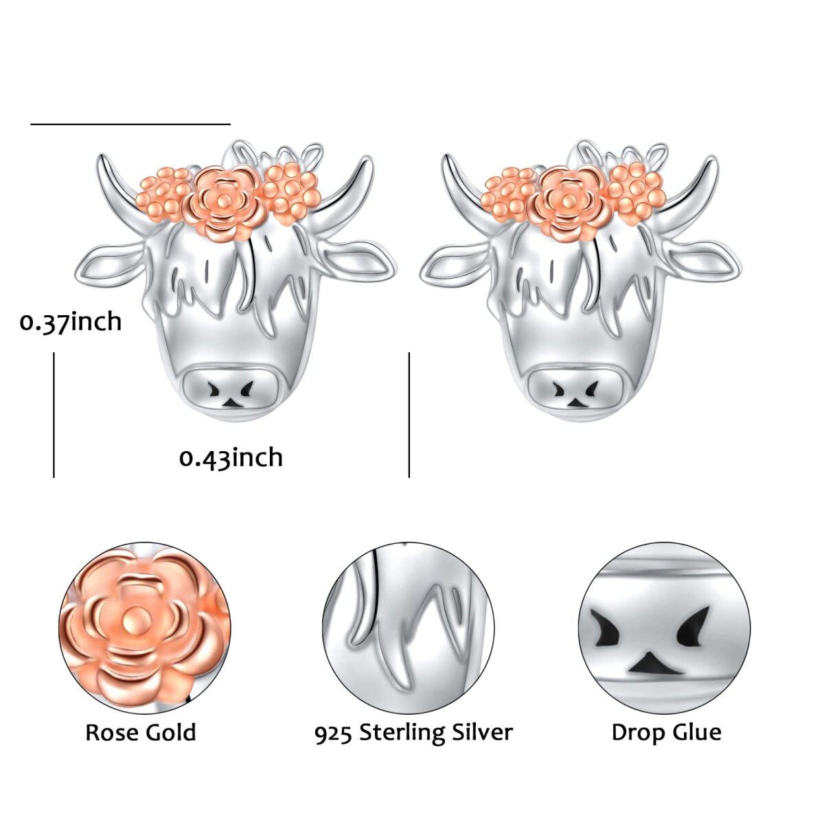 Boucles d'oreilles en argent sterling bicolore Highland Cow & Flowers-6