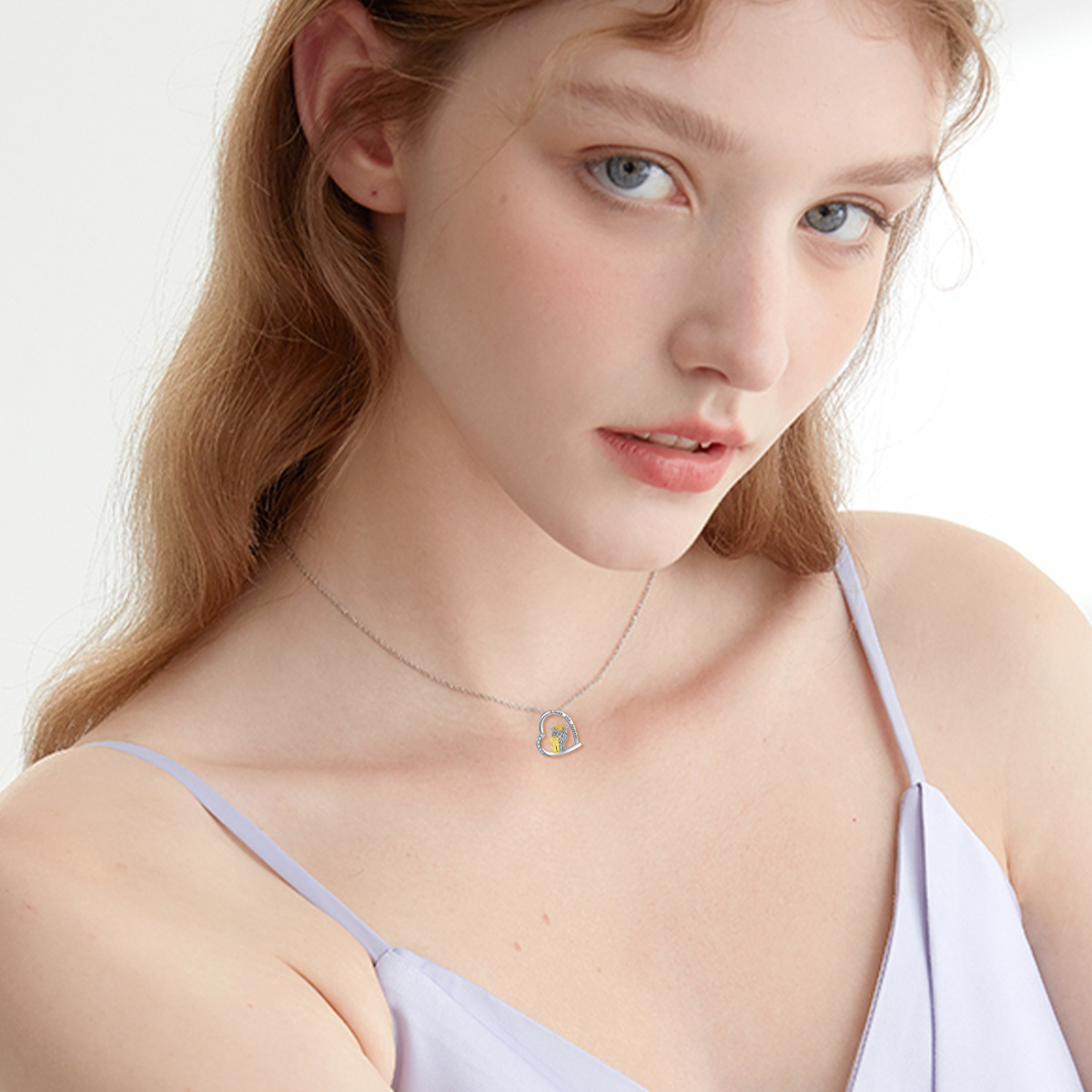 Sterling Silver Two-tone Cubic Zirconia Highland Cow & Heart Pendant Necklace with Engraved Word-2