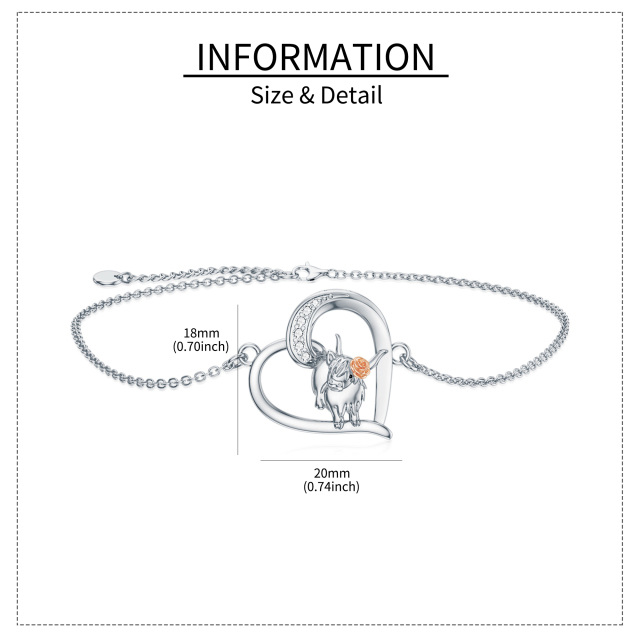 Sterling Silver Two-tone Highland Cow & Heart Single Layer Anklet-4
