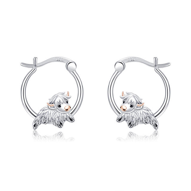 Sterling Silver Two-tone Highland Cow Hoop Earrings