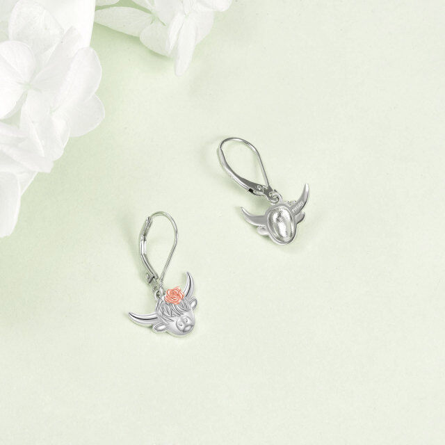 Boucles d'oreilles à levier en argent sterling bicolore Highland Cow-4