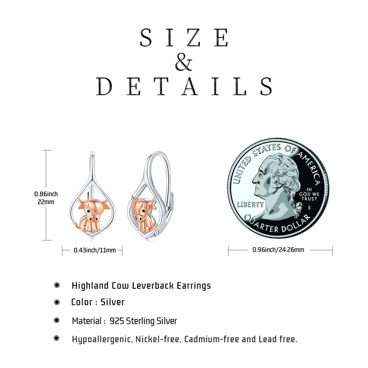 Zweifarbige Ohrringe aus Sterling Silber Highland Cow mit Hebelrückseite-5