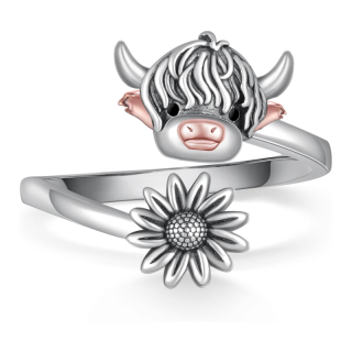 Sterling Silver Two-tone Highland Cow Open Ring-19