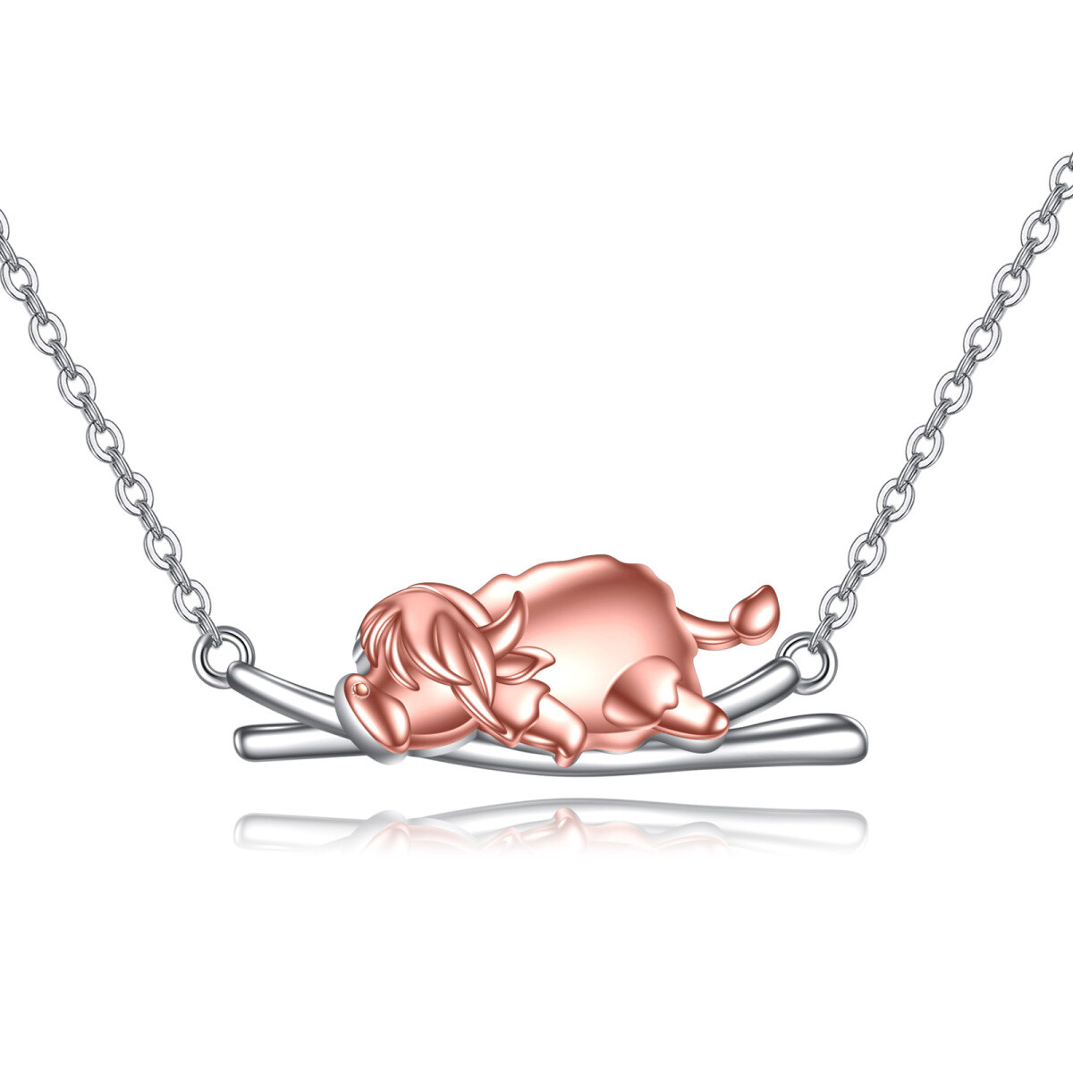 Sterling Silver Two-tone Highland Cow Pendant Necklace-1