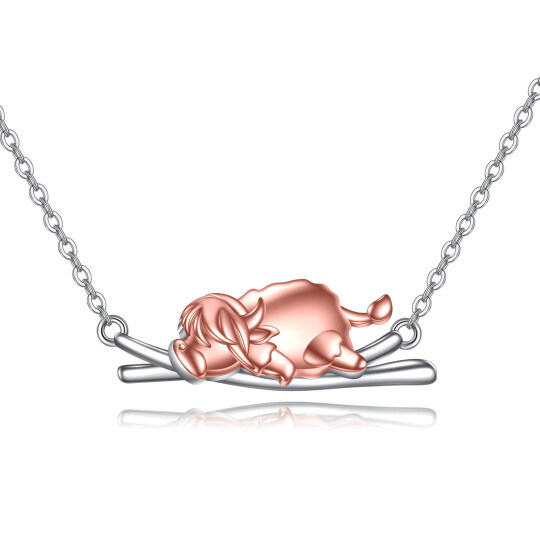 Sterling Silver Two-tone Highland Cow Pendant Necklace