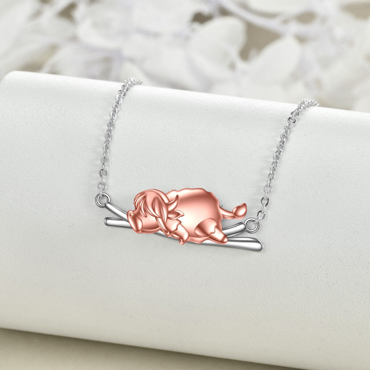 Sterling Silver Two-tone Highland Cow Pendant Necklace-3