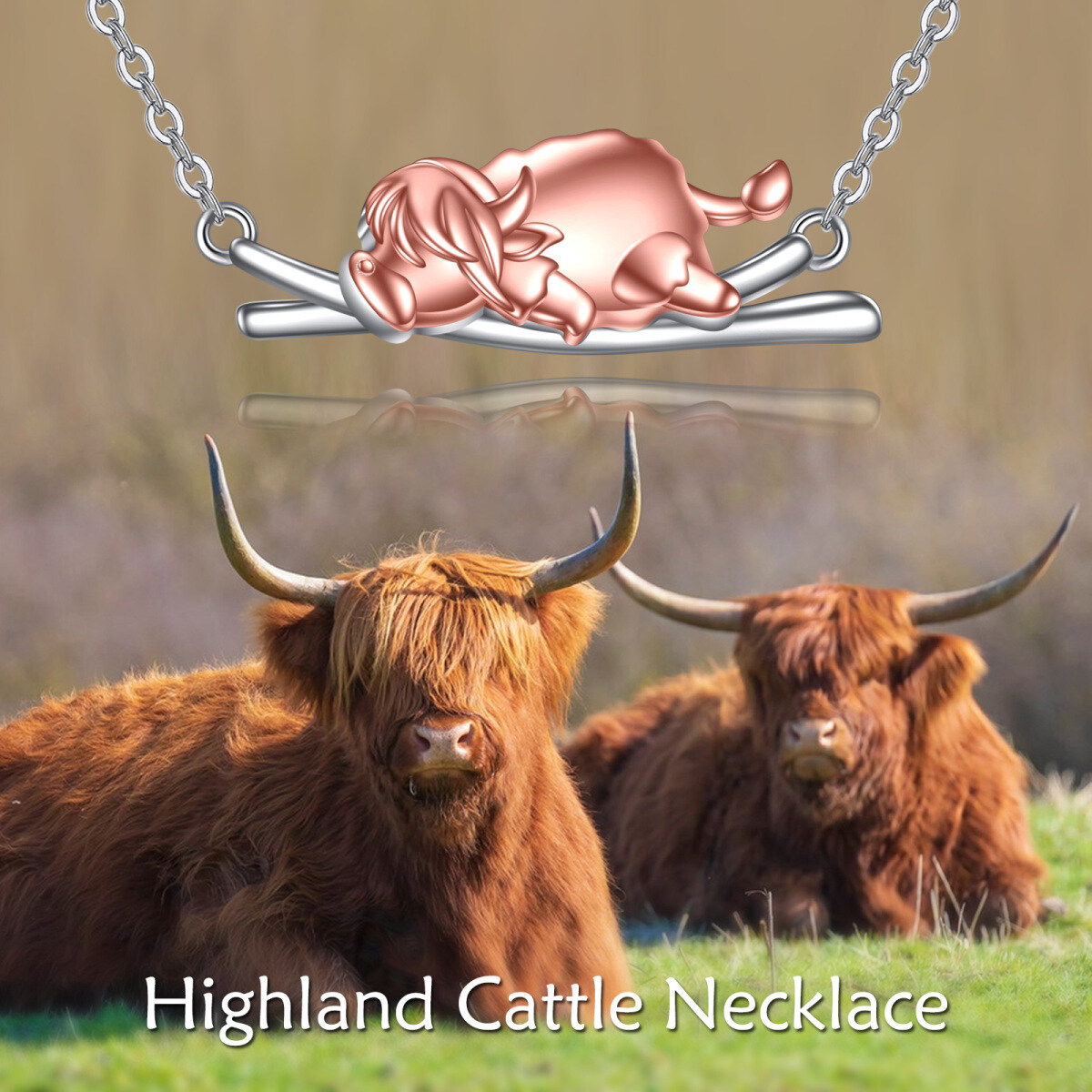 Sterling Silver Two-tone Highland Cow Pendant Necklace-6