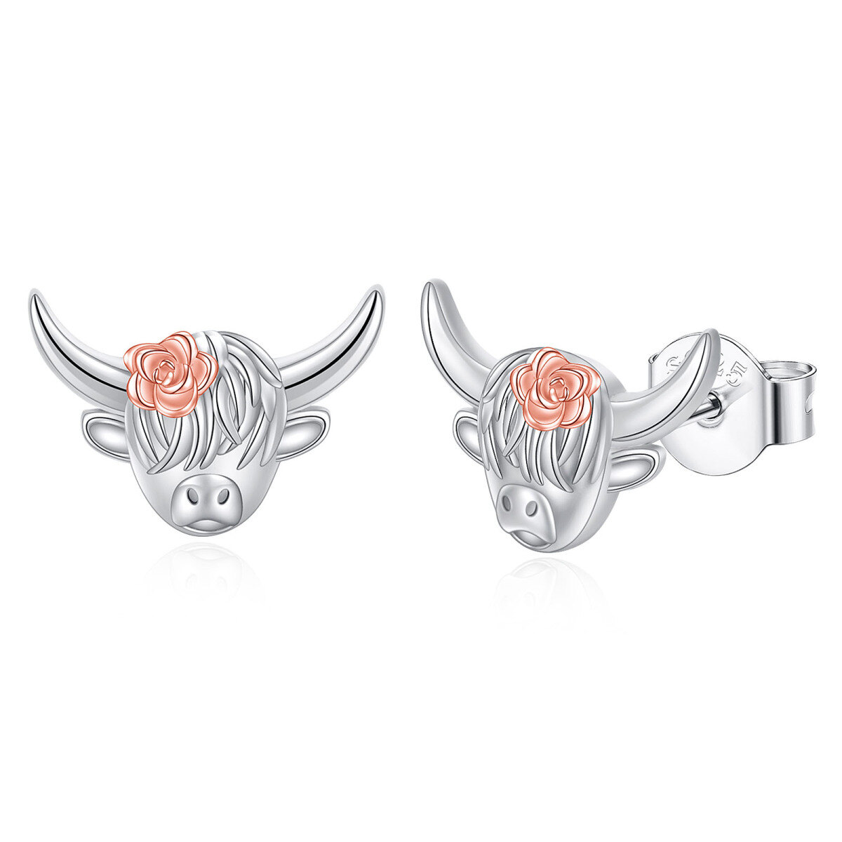 Boucles d'oreilles en argent sterling bicolore « Highland Cow » (vache des Highlands)-1