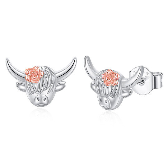 Sterling Silver Two-tone Highland Cow Stud Earrings