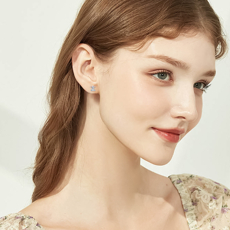 أقراط أذن من الفضة الإسترلينية مرصعة بزركونيا مكعبة بلونين على شكل بقرة المرتفعات-2