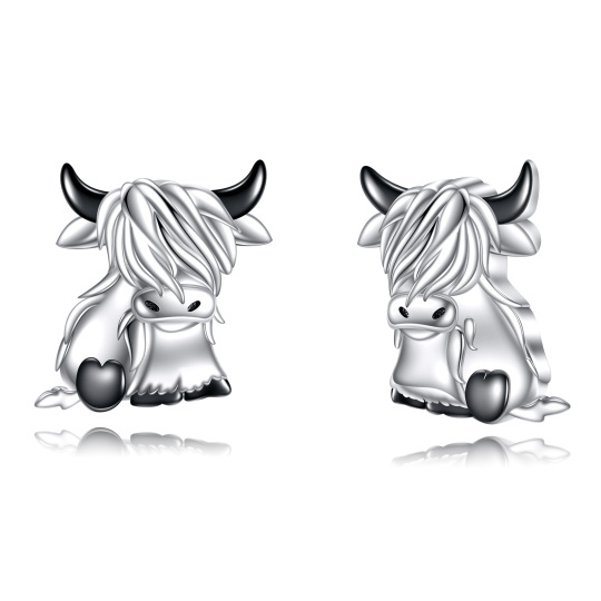 Sterling Silver Two-tone Highland Cow Stud Earrings